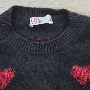 RED Valentino Black Knit with Red Heart Accents